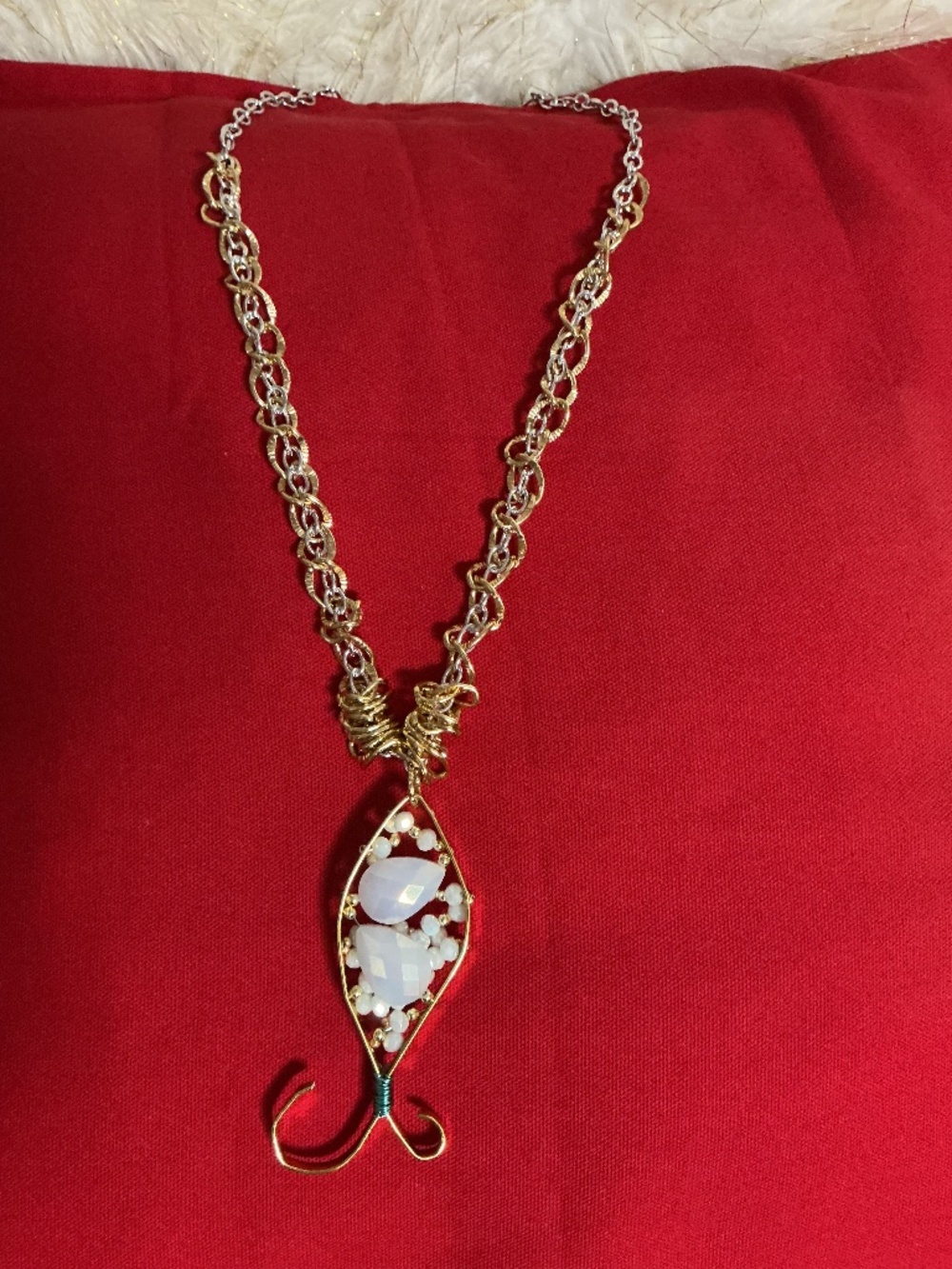 NEW Handmade Two-Tone Necklace with Crystal Pendant by Priscy 🇺🇸